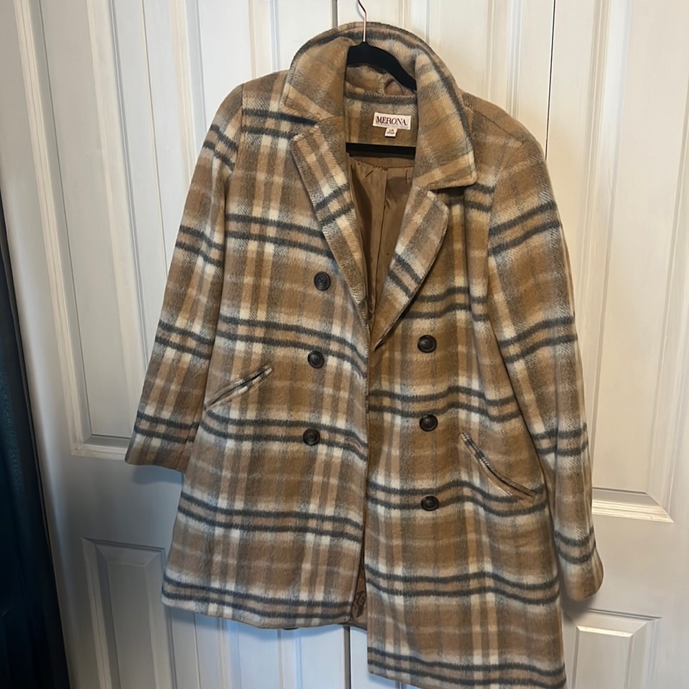 Merona plaid pea coat size L